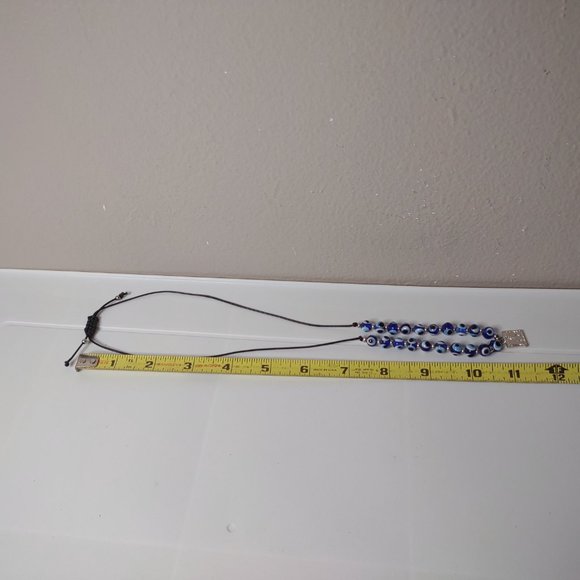 Weird Blue Eyeball Bead Adjustable Length Necklace With Letter M Pendant - Picture 9 of 11